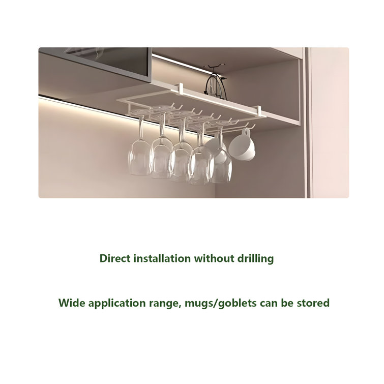 Prep & Savour Hanging Wine Glasses Rack Organizer Under Mount